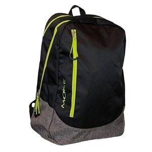 Moke Laptop Backpack Three Zipper Black & Green